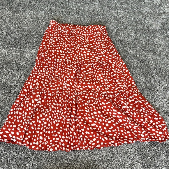 Red Leopard Print Skirt Pleated A-Line Swing Midi Skirt - Picture 4 of 5
